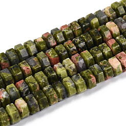 天然石ユナカイトビーズ連売り  多面カット  六角  6.5~7x3~3.5mm  穴：0.8~1mm  約109~113個/連  14.76~15.16インチ（37.5~38.5cm）&nbsp;G-N357-14A-10