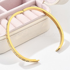 女性用304ステンレススチールラインストーンバングル  イオンプレーティング（ip）  菱形  18KGP本金メッキ  内径：2-2/8x2-3/8インチ（5.05x6cm）&nbsp;BJEW-Z092-13G