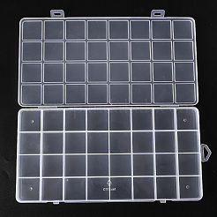 プラスチックビーズ収納ケース  32コンパートメントオーガナイザーボックス  長方形  透明  26x13.3x1.4cm  穴：16.5x6.5mm  コンパートメント：3.1x3.1センチメートル&nbsp;X-CON-S043-032