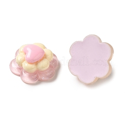 半透明樹脂デコデンカボション  ハート付き6枚花びらの花  ミックスカラー  18x18x10mm&nbsp;RESI-M041-07