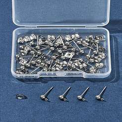 304ステンレススチールボールポストスタッドピアス金具40個  ループと316サージカルステンレススチールピン付き  304ステンレススチール製イヤーナット40個  ステンレス鋼色  15x7x4mm  穴：1.8mm  ピン：0.7mm&nbsp;STAS-FS0001-76P