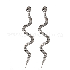 真鍮のタッセルスタッドピアス  ラインストーン付き  ヘビ  プラチナ  132x33mm&nbsp;EJEW-C127-01P