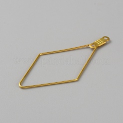 真鍮製フープピアスパーツ  菱形 2 ループ リンク ペンダント  ゴールドカラー  46x22x1mm  穴：1.4mm&nbsp;KK-WH0083-03G