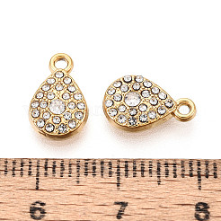 304ステンレススチールラインストーンチャーム  ティアドロップチャーム  PVD真空メッキ  18KGP本金メッキ  12x7.5x3mm  穴：1.2~1.4mm&nbsp;STAS-N110-36G