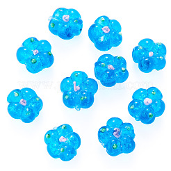 10個の手作りランプワークビーズ  バンピー  花  ディープスカイブルー  13.5~14x14.5~15x7~8mm  穴：1.4mm&nbsp;LAMP-TADJ0001-01G