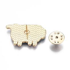 合金ブローチ  エナメルピン  バタフライクラッチ付き  レインボーシープ  ライトゴールド  カラフル  20.5x30x2mm  ピン：1mm&nbsp;JEWB-S011-052