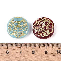 木のガラスビーズが付いたフラットラウンド  ゴールドライン入り  ミックスカラー  18x8mm  穴：1mm&nbsp;GLAA-T025-71M