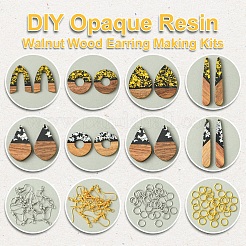 DIY Opaque Resin & Walnut Wood Earring Making Kits&nbsp;DIY-FS0007-84