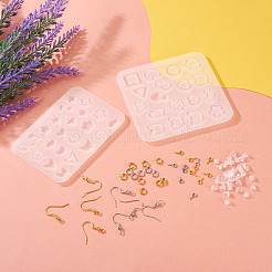 DIYイヤリング作成キット  スター/ハート/フラワーのシリコン型を含む  真鍮のピアスフックと丸カン  プラスチック製ピアスキャッチ  アイアンスクリューアイピンヒートンキャップ  プラチナ·ゴールデン  302個/セット&nbsp;DIY-TA0004-27