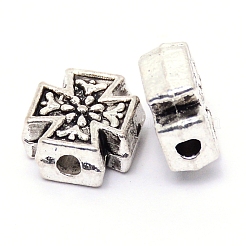 チベット風合金ビーズ  カドミウムフリー＆鉛フリー  クロス  アンティークシルバー  8.5x8x3.5mm  穴：1.5mm&nbsp;TIBEB-TAC0001-02AS-RS