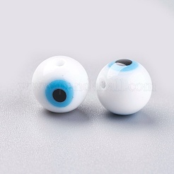 手作りランプワークビーズ  ナザールボンジュウスタイル  ラウンド  ホワイト  10mm  穴：2mm&nbsp;LAMP-10D-A