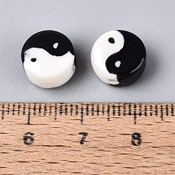 手作りの陶器ビーズ  手描き  ファミーユは磁器バラ  陰陽  ブラック  10.5x6.5~7mm  穴：1.8~2mm&nbsp;PORC-N013-04