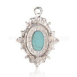 Oval Antique Silver Plated Alloy Synthetic Turquoise Pendants&nbsp;PALLOY-J502B-01AS