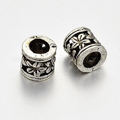 花大きな穴欧州のビーズとチベットスタイル合金中空カラム  大穴ビーズ  鉛フリー＆カドミウムフリー＆ニッケルフリー  アンティークシルバー  6x6mm  穴：4mm&nbsp;PALLOY-E381-03AS-NR
