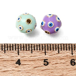 真鍮製エナメルビーズ  ナザールボンジュウ付きラウンド  18KGP本金メッキ  ミックスカラー  7.5~8mm  穴：1.2mm&nbsp;KK-CBA0E55-01B-G