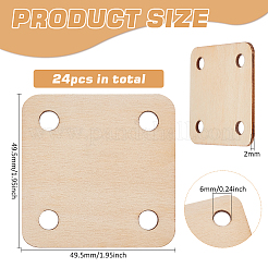 木製編み物かぎ針編みボード  4穴  正方形  湯通しアーモンド  4.95x4.95x0.2cm  穴：6mm&nbsp;LS-WOOD-WH0034-29