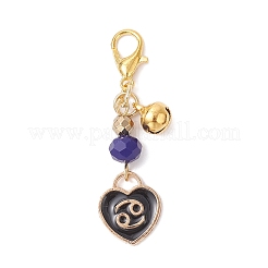 12Pcs 12 Styles Twelve Constellation Alloy Black Enamel with Blue Glass Heart Pendant Decorations&nbsp;HJEW-JM03925