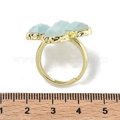 天然アマゾナイトのファセットカット調整可能な女性用リング  クローバー  ラックメッキ真鍮リング  ゴールドカラー  17mm&nbsp;RJEW-A092-01G-13