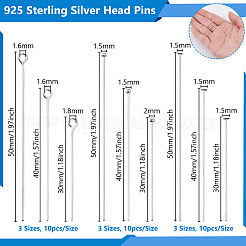 真鍮製アイピンとヘッドピン90種類9個  925銀メッキ  30~50.5x0.6~3x0.6mm  10個/スタイル&nbsp;FIND-GA0007-13