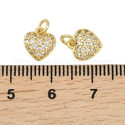 真鍮マイクロパヴェクリアキュービックジルコニアチャーム  ハートチャーム  ゴールドカラー  8.5x8.5x2.8mm  穴：2.5mm&nbsp;KK-D218-21G-02