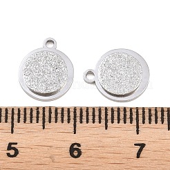 304ステンレススチールチャーム  テクスチャのあるフラットラウンドいチャーム  ステンレス鋼色  10.5x9x2mm  穴：1.2mm&nbsp;SA-H001-02P