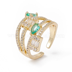 Aquamarine Cubic Zircon Teardrop and Rectangle Open Cuff Ring&nbsp;RJEW-B043-08
