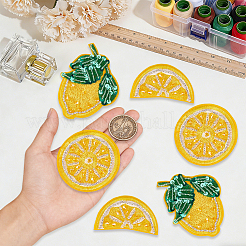 6個 3スタイル フルーツテーマ ポリエステルアップリケ刺繍  プラスチック製のビーズと  レモンとオレンジ  きいろ  42~88x68~72x4~5mm  2個/スタイル&nbsp;DIY-CY0003-61