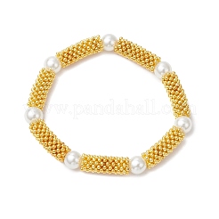 Snowflake Alloy Spacer and Glass Pearl Beaded Stretch Bracelets for Women&nbsp;BJEW-JB11803-03