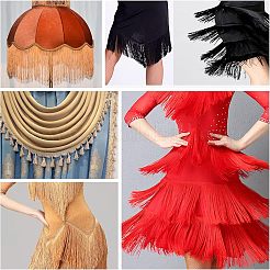 ポリエステルラテンフリンジレース  洋服アクセサリーデコレーション  DIYレーストリム刺繡生地  ブラック  4インチ（100mm）&nbsp;OCOR-WH0066-09A