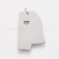 変色しにくい201ステンレススチールペンダント  ミシシッピ州の地図  ステンレス鋼色  25.5x16x1mm  穴：3mm&nbsp;STAS-T038-67