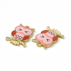 塗装合金ペンダント  フクロウチャーム  カドミウムフリー＆ニッケルフリー＆鉛フリー  ゴールドカラー  ミックスカラー  21.5x15x2.3mm  穴：2mm&nbsp;PALLOY-P288-01G