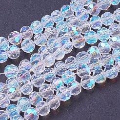 ファセット(32面)(32面)電気メッキガラスビーズ連売り  ABカラー  ラウンド  クリアAB  6mm  穴：1.2mm  約88~91個/連  19.49インチ〜20.08インチ（49.5~51cm）&nbsp;X-EGLA-J042-6mm-AB03