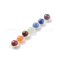 7Pcs Round Natural Gemstones Copper Wire Wrapped Connector Charms&nbsp;PALLOY-JF01544-01