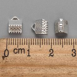 アイアン製カシメリボン止めエンドパーツ  銀色のメッキ  6x7mm  穴：2mm&nbsp;IFIN-ZX025-S