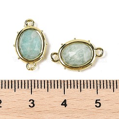 天然アマゾナイトのファセットオーバルコネクタチャーム  ラックメッキ真鍮のパーツ  ゴールドカラー  16.5x11x4.5mm  穴：1.4mm&nbsp;G-I382-04G-06