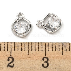 真鍮製ガラスチャーム  プラチナメッキ  7.5x6x2.5mm  穴：0.9mm&nbsp;KK-L211-014P-01