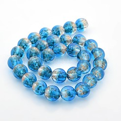 Handmade Two Tone Gold Sand Lampwork Round Beads Strands&nbsp;LAMP-O007-01E