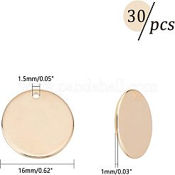 真鍮製ペンダント  長持ちメッキ  ニッケルフリー  フラットラウンド  18KGP本金メッキ  16x1mm  穴：1.5mm  30個/箱&nbsp;KK-FH0001-03G-NF