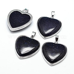 ハートプラチナメッキ真鍮天然＆合成混合石ペンダント  カドミウムフリー＆鉛フリー  36x31x7mm  穴：4x8mm&nbsp;G-F228-10-RS