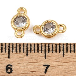 真鍮舗装クリアキュービックジルコニアコネクタチャーム  フラットラウンドいリンク  18KGP本金メッキ  9.5x5x2mm  穴：1.2mm&nbsp;KK-H078-08G