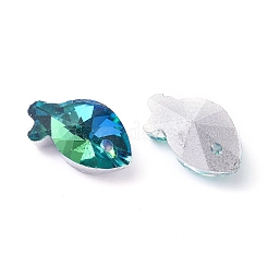 多面的なガラスペンダントを電気  バックメッキ  魚  グリーン  17x9x6mm  穴：1.4mm&nbsp;GLAA-TAC0001-06