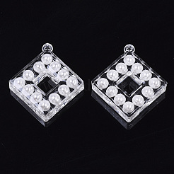 透明なアクリルパーツ  アブソリュートプラスチック模造パール  菱形  ホワイト  42x38x9mm  穴：2mm&nbsp;X-TACR-R146-009