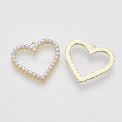 ABSプラスチックパール調ペンダント  合金カボションセッティングで  ハート  ゴールドカラー  22.5x25x3.5mm  穴：1.8mm&nbsp;X-PALLOY-N0149-013