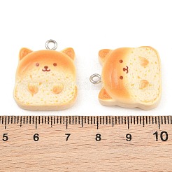 不透明樹脂製の模造パンペンダント  コーギーのトーストチャーム  プラチナ鉄ループ付き  ペルー  23.5x21.5x8.5mm  穴：8.13mm&nbsp;RE-CBA1F11-03P