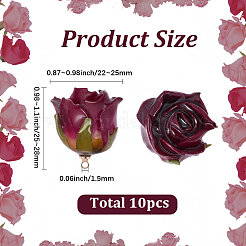 プラスチックペンダント10個  バラの花のチャーム  暗赤色  25~28x22~25x20~23mm  穴：1.5mm&nbsp;KY-SC0002-62
