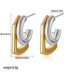 女性用304ステンレススチールスタッドピアス  ハーフフープピアス  ゴールデン·ステンレス鋼色  18x16mm&nbsp;WG5CD0D-02