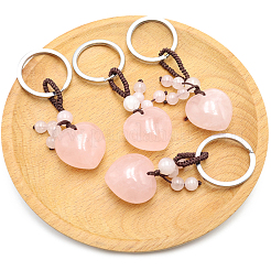 Handmade Knitting Natural Rose Quartz Pendant Keychains&nbsp;FIND-PW0017-04B