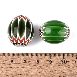 手作りのミルフィオリガラス樽ビーズ  シェブロンビーズ  シングルフラワーデザイン  ライムグリーン  20~25x16~22mm  穴：1.2~6.5mm&nbsp;LA-N002-19E