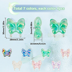 28個 7色蓄光UVメッキレインボー虹色アクリルビーズ  暗闇で光る  蝶  ミックスカラー  30x29x10.5mm  穴：2mm  4個/スタイル&nbsp;OACR-SC0001-99