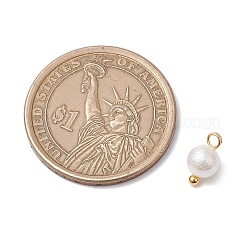 シワ加工のシェルパールラウンドチャーム  真鍮のループを有します  ホワイト  ゴールドカラー  10.5x5.5mm  穴：2mm&nbsp;PALLOY-JF03823-01